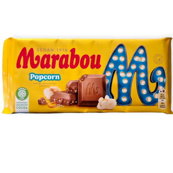 Marabou Popcorn, Vollmilch schokolade mit Popcorn, Knuspermais und Meersalz, 185g